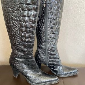 Donald J. Pliner Crocodile alligator black boots || 8.5 Narrow, fits like 7.5